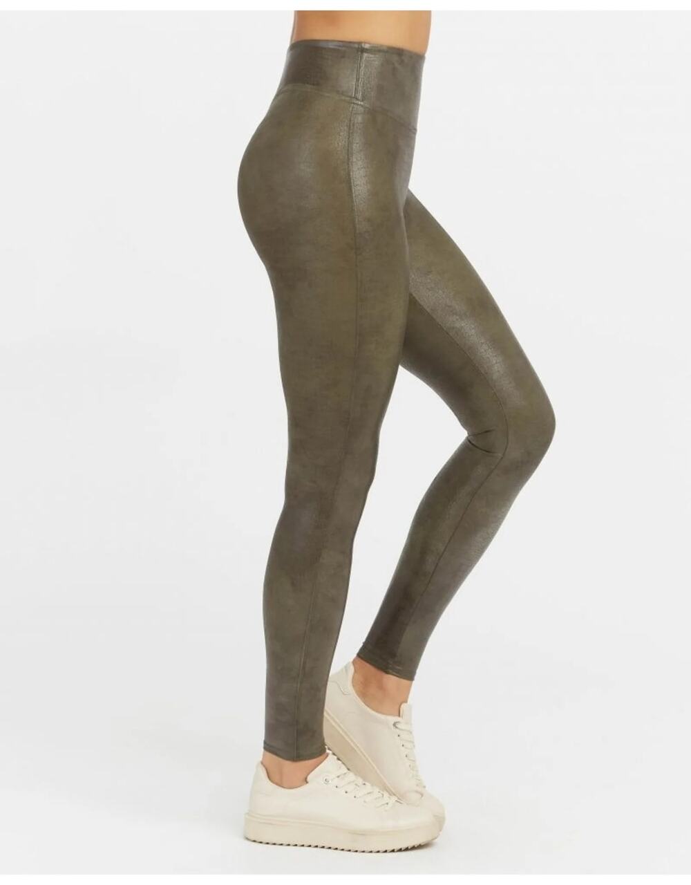 Spanx Faux Leather Croc Shine Legging Darkened Olive M